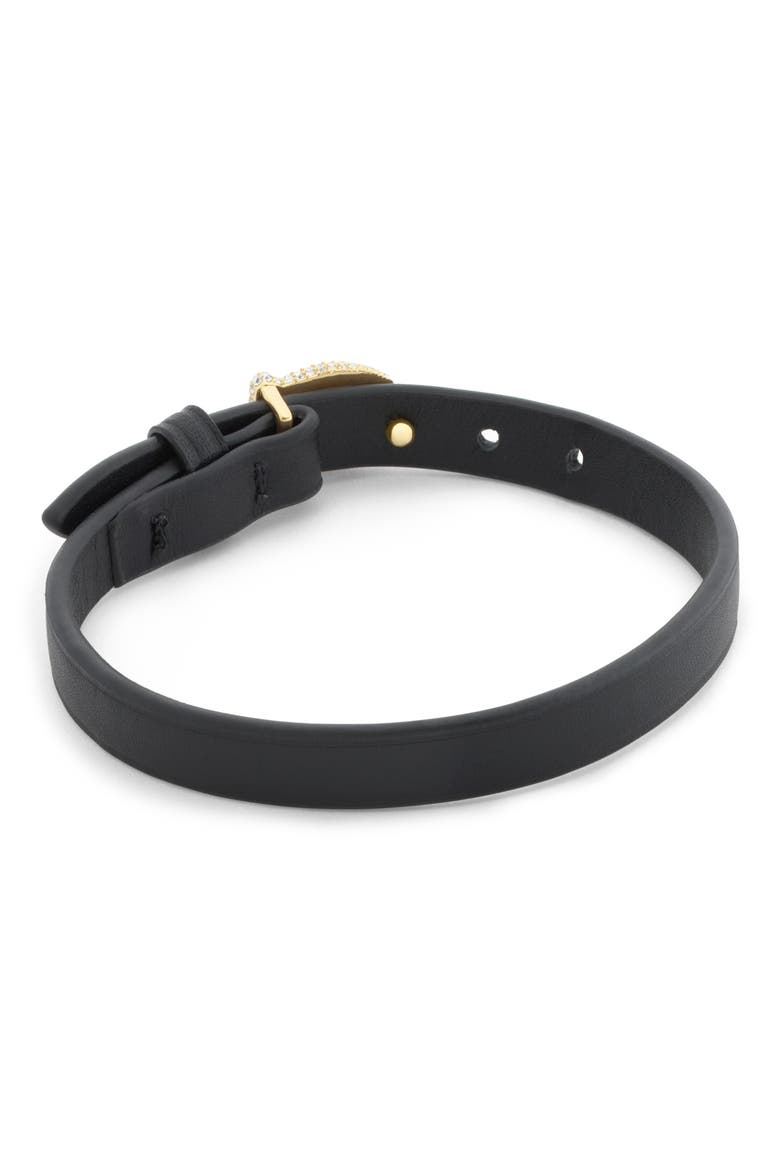 Pavé C Buckle Leather Bracelet, Alternate, color, BLACK
