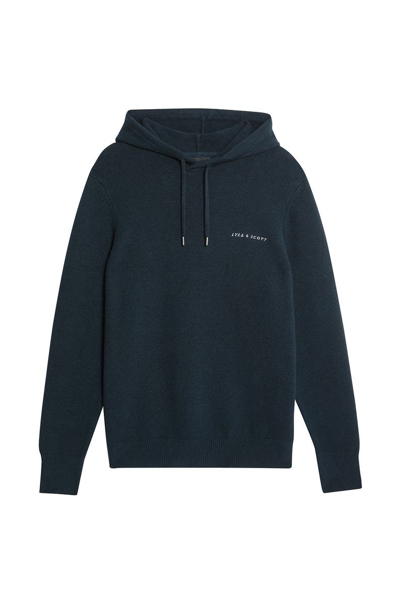 Lyle & Scott Script Long Sleeve Knitted Hoodie, Alternate, color, Dark Navy