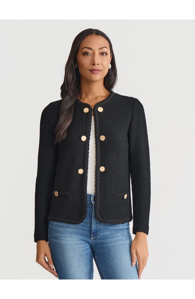 Misook Relaxed Lightweight Soft Tweed Knit Jacket, Main, color, Black