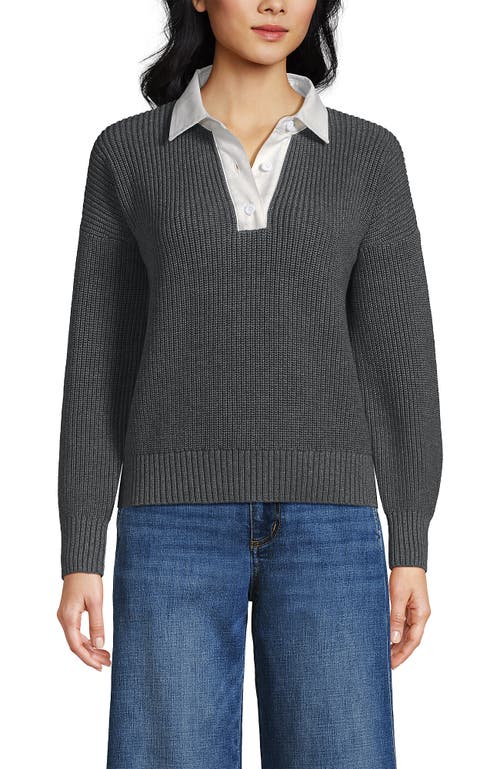 Lands' End Drifter Rugby With Woven Collar Sweater In Gray