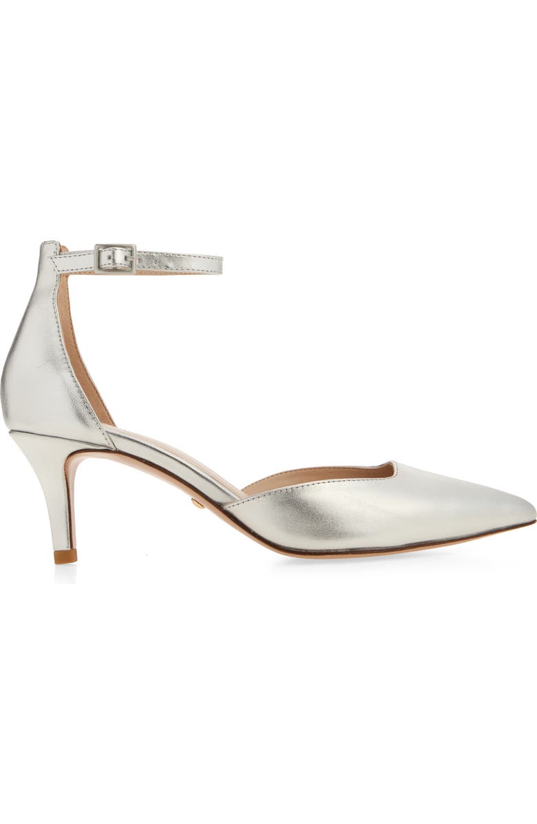 Pelle Moda Kendal Ankle Strap Pointed Toe Kitten Heel Pump, Alternate, color, Silver