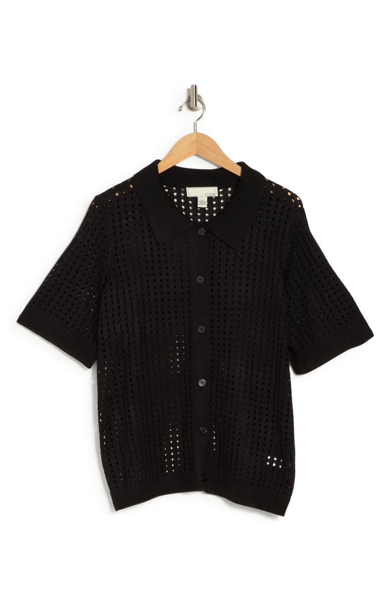 BY DESIGN Zena Openwork Button-Up Shirt, Alternate, color, Black