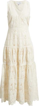 Lucy Paris Francia Embroidered Lace Midi Dress