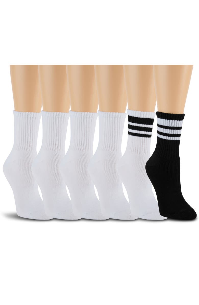 Laundry by Shelli Segal 6-Pack Full Cushion Crew Socks, Alternate, color, Black/ White