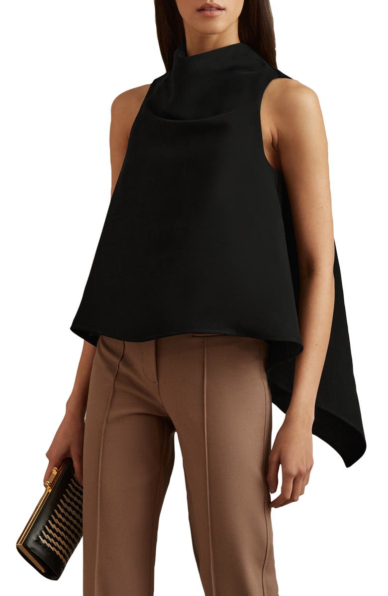 Reiss Simone Cowl Neck Sleeveless Trapeze Top, Main, color, Black