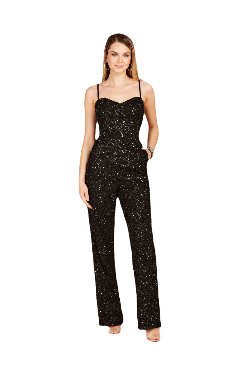 LARA New York Beaded Spaghetti Strap Jumpsuit, Main, color, Black