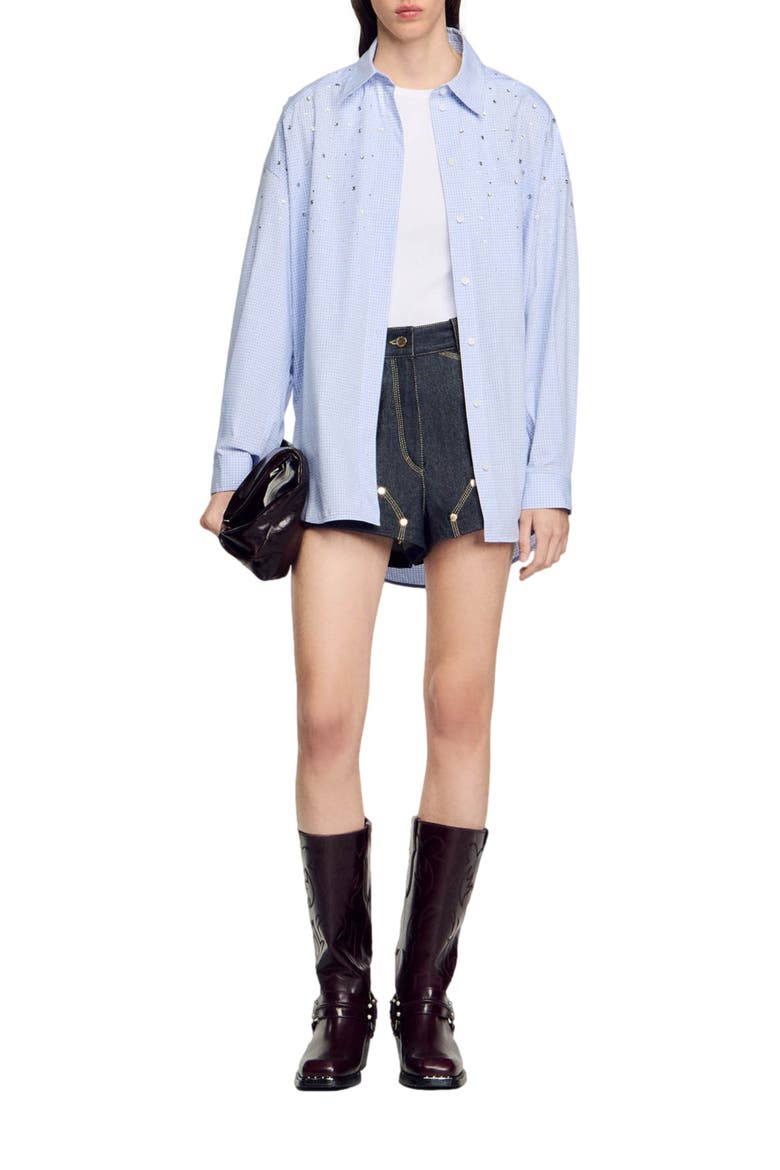 Studded check shirt, Alternate, color, Sky blue