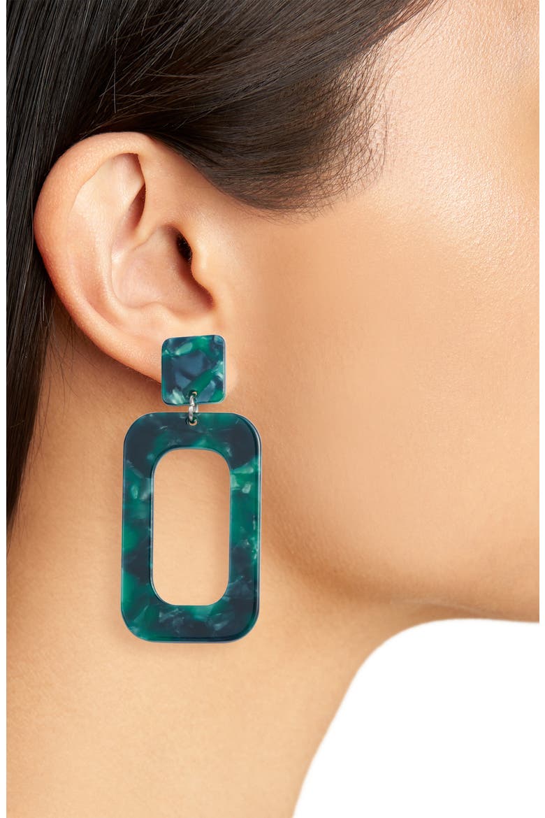 Rectangle Drop Earrings, Alternate, color, GREEN