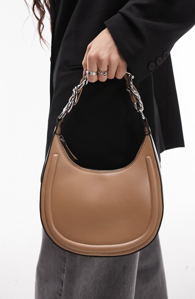 Topshop Selena Curved Faux Leather Shoulder Bag, Main, color,