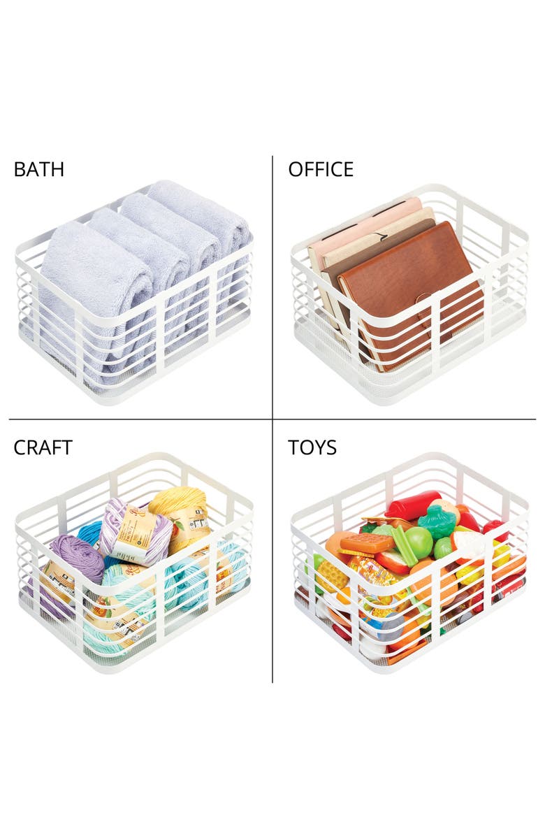 mDesign Metal Pantry Basket with Handles - Set of 4 - Matte White, Alternate, color, Matte White