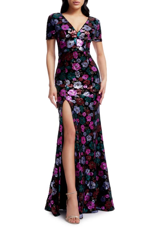 Karla Floral Sequin Trumpet Gown
