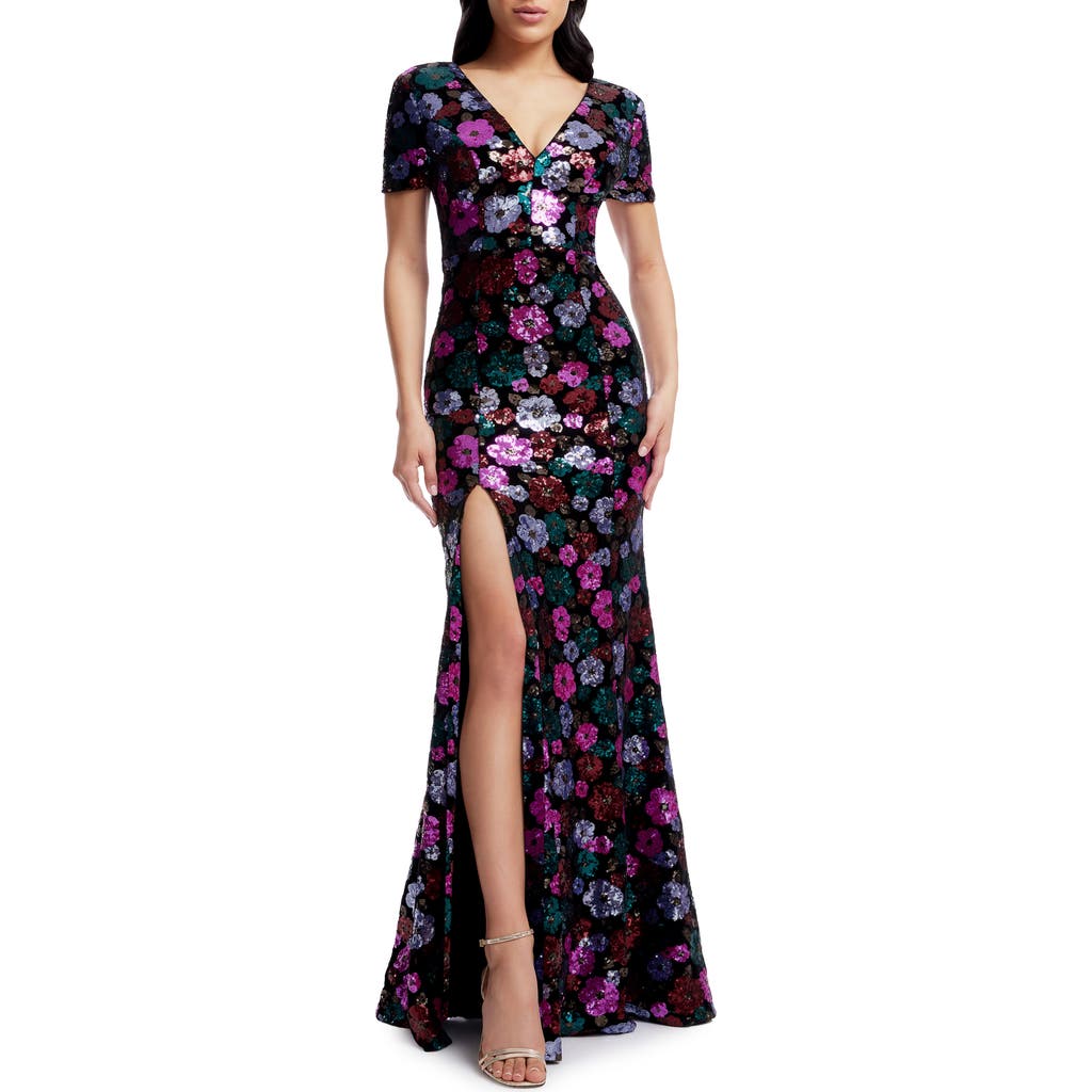 DRESS THE POPULATION DRESS THE POPULATION KARLA FLORAL SEQUIN TRUMPET GOWN