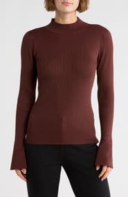 DKNY Mock Neck Bell Sleeve Sweater