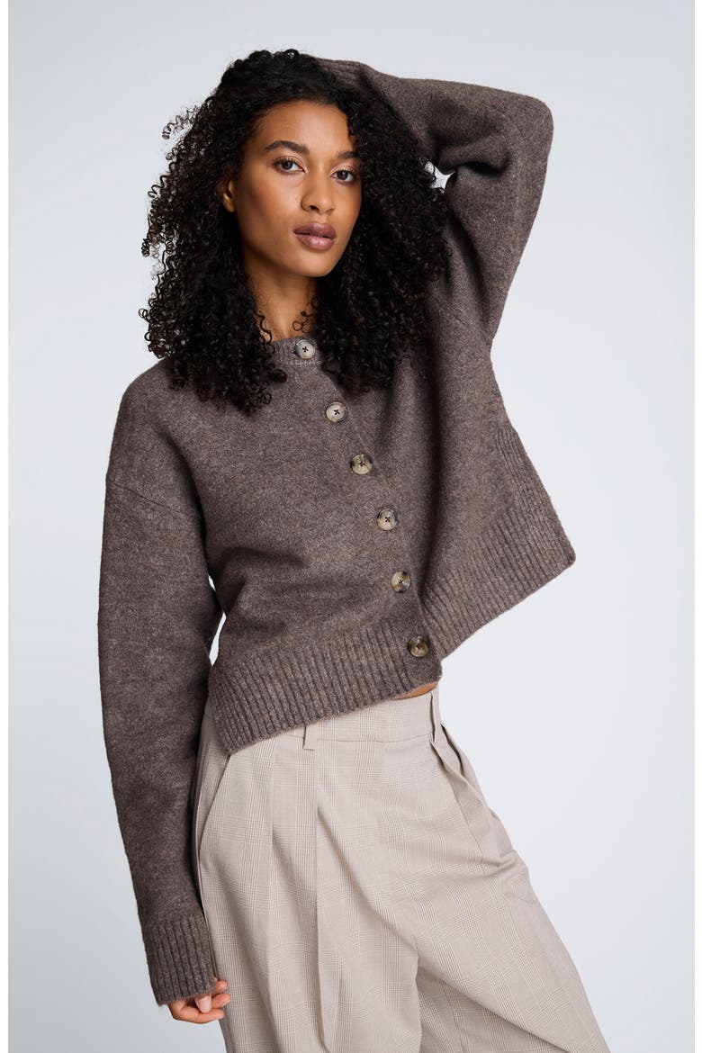 Crewneck Button Up Cardigan, Alternate, color, MINK TAUPE MELANGE