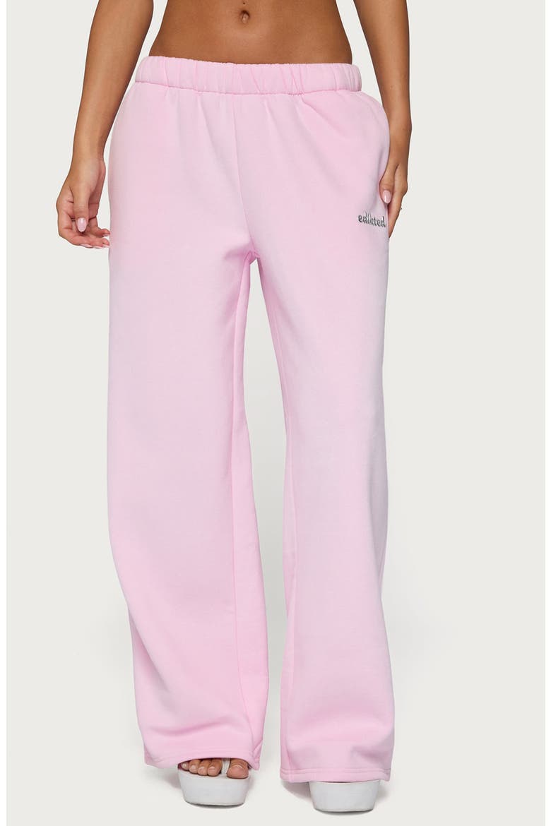 Diva Logo Low Rise Wide Leg Sweatpants, Main, color, LIGHT-PINK