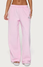 EDIKTED Diva Logo Low Rise Wide Leg Sweatpants