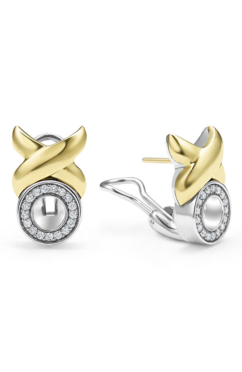 LAGOS Embrace XO Pavé Diamond Omega Earrings, Alternate, color, Gold/ Silver