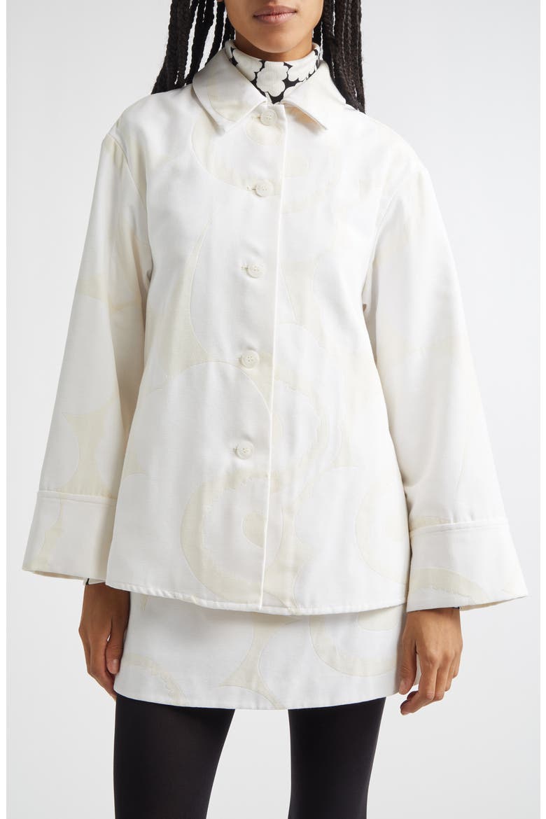Ladonta Unikko Jacquard Oversize Faille Shirt Jacket, Alternate, color, WHITE LIGHT GREY