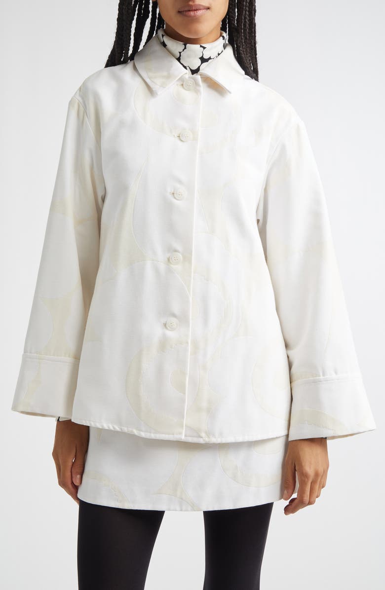 Marimekko Ladonta Unikko Jacquard Oversize Faille Shirt Jacket, Alternate, color, White Light Grey