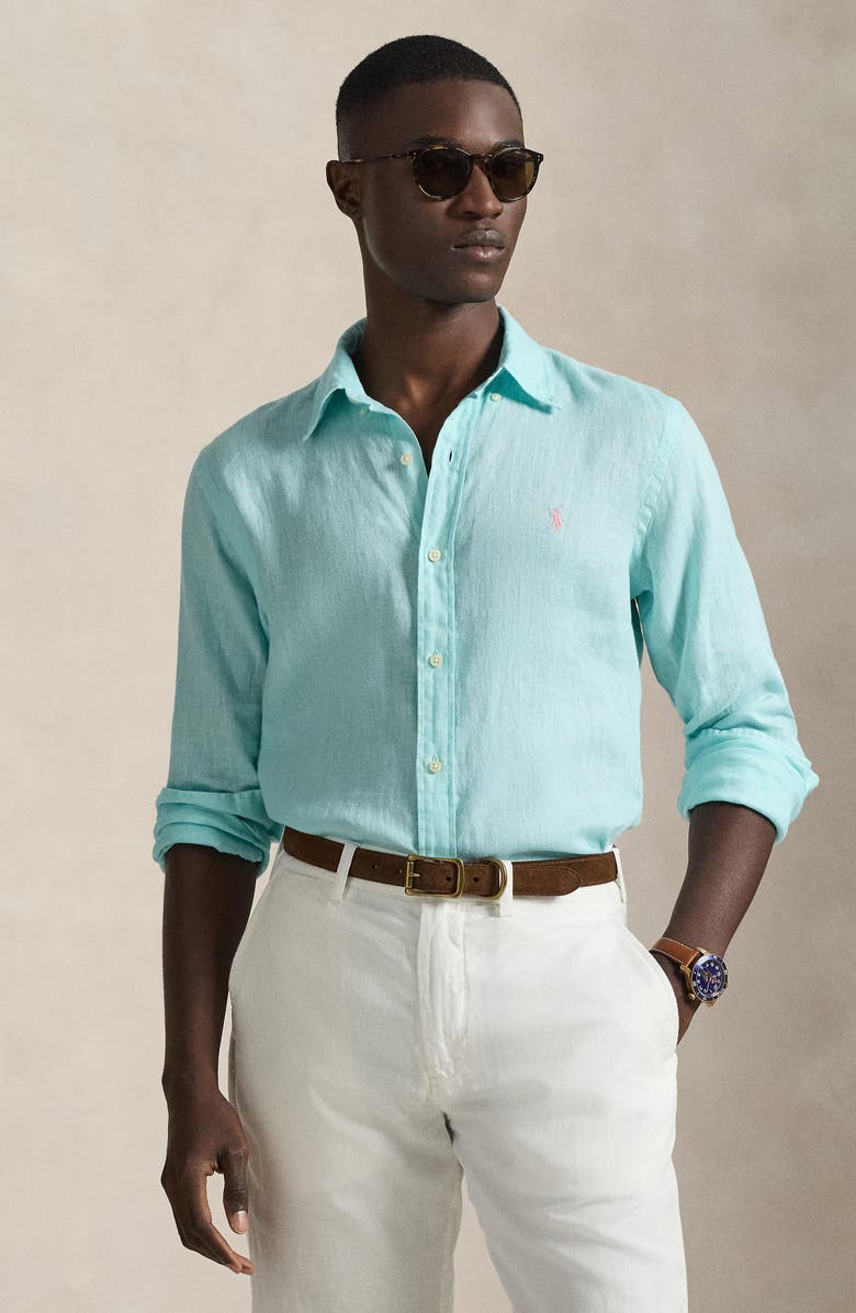 Polo Ralph Lauren Classic Fit Linen Button-Down Shirt, Alternate, color, New Aqua