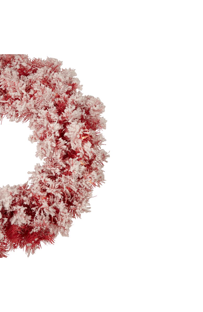 Northlight Pre-Lit Flocked Artificial Christmas Wreath - 24" - Red - Clear Lights, Alternate, color, Red