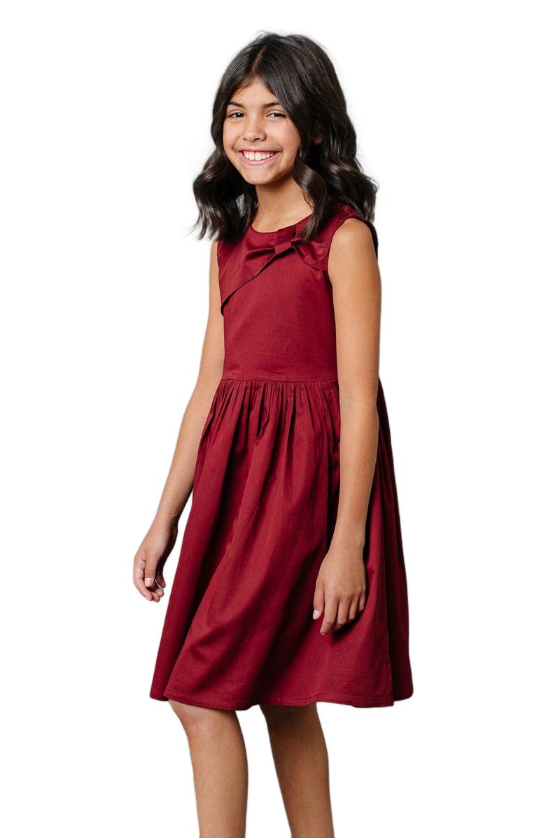 Hope & Henry Girls' Organic Asymmetrical Bow Party Dress, Toddler, Alternate, color, Oxblood Sateen