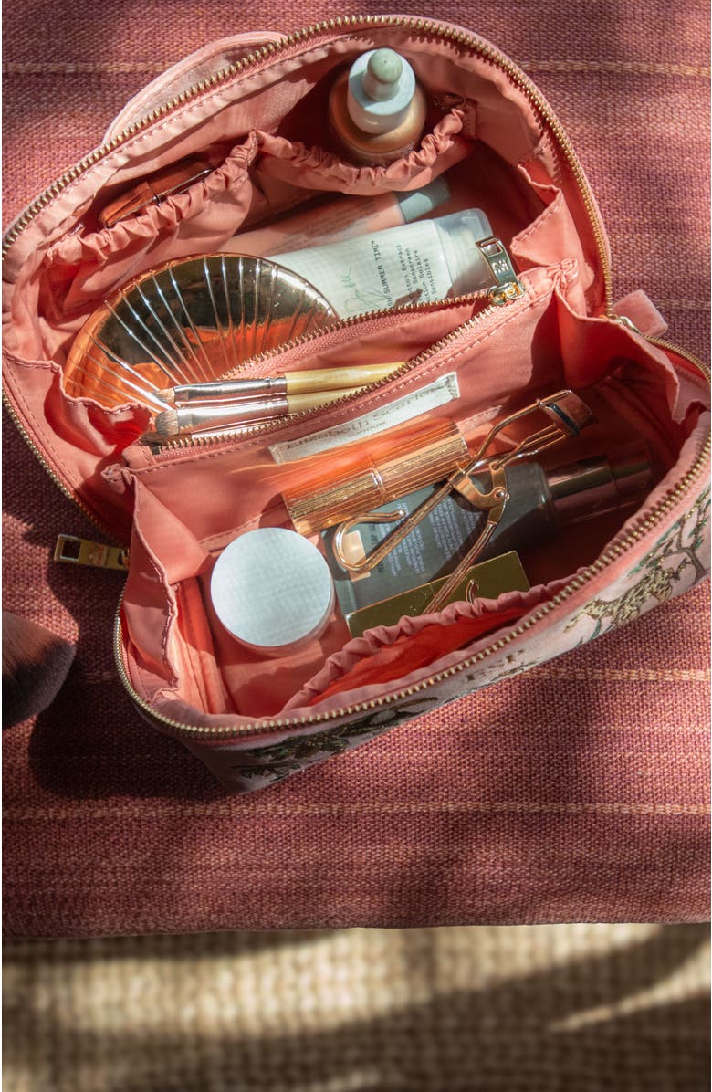 Elizabeth Scarlett World Wildlife Velvet Open Flat Makeup Bag, Alternate, color, Coral