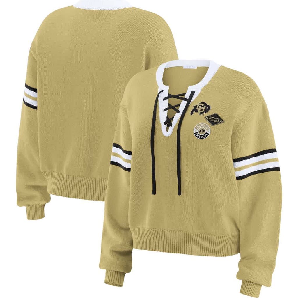 Wear By Erin Andrews Gold Colorado Buffaloes Lace-up Pullover Sweater