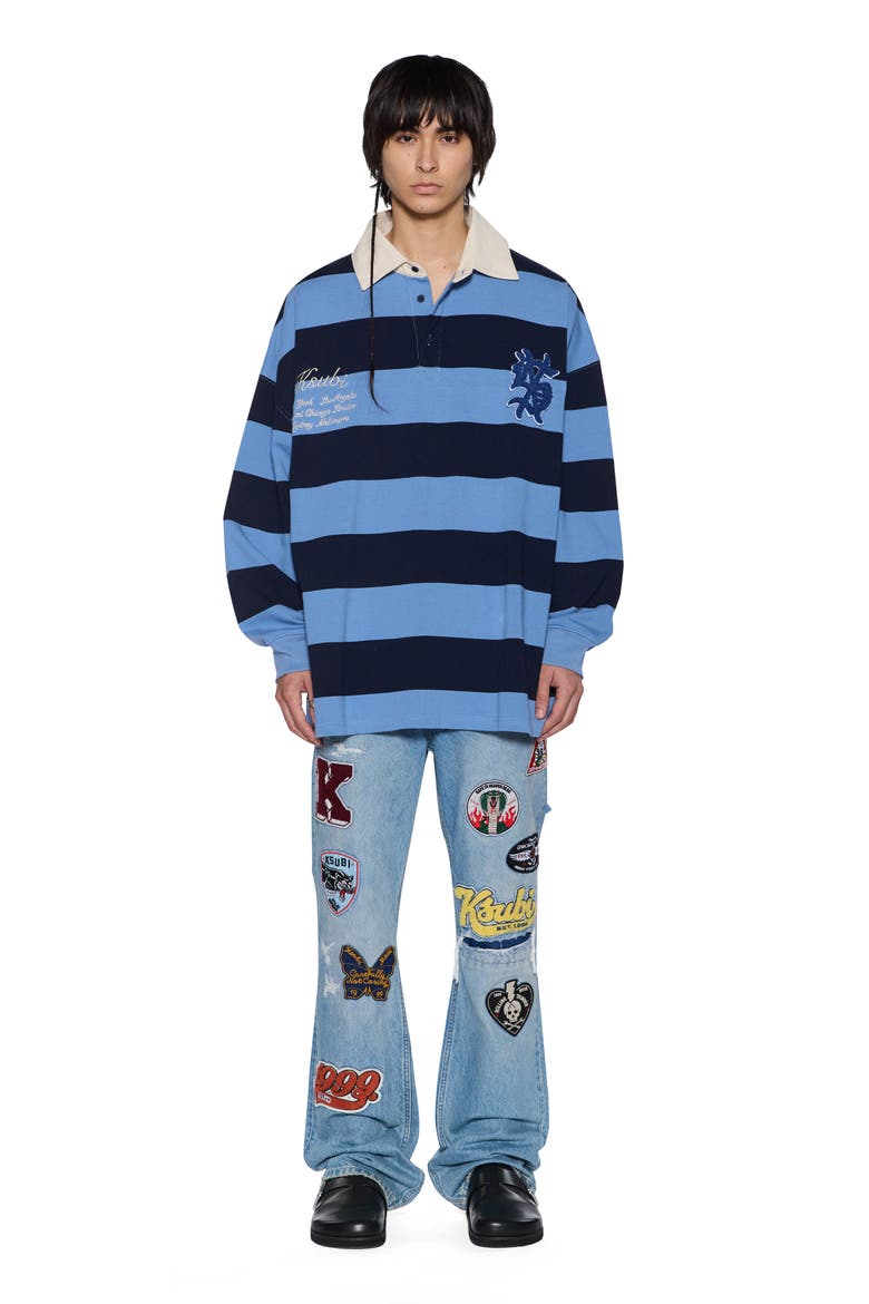 Stripe Appliqué Cotton Rugby Shirt, Alternate, color, LIGHT BLUE