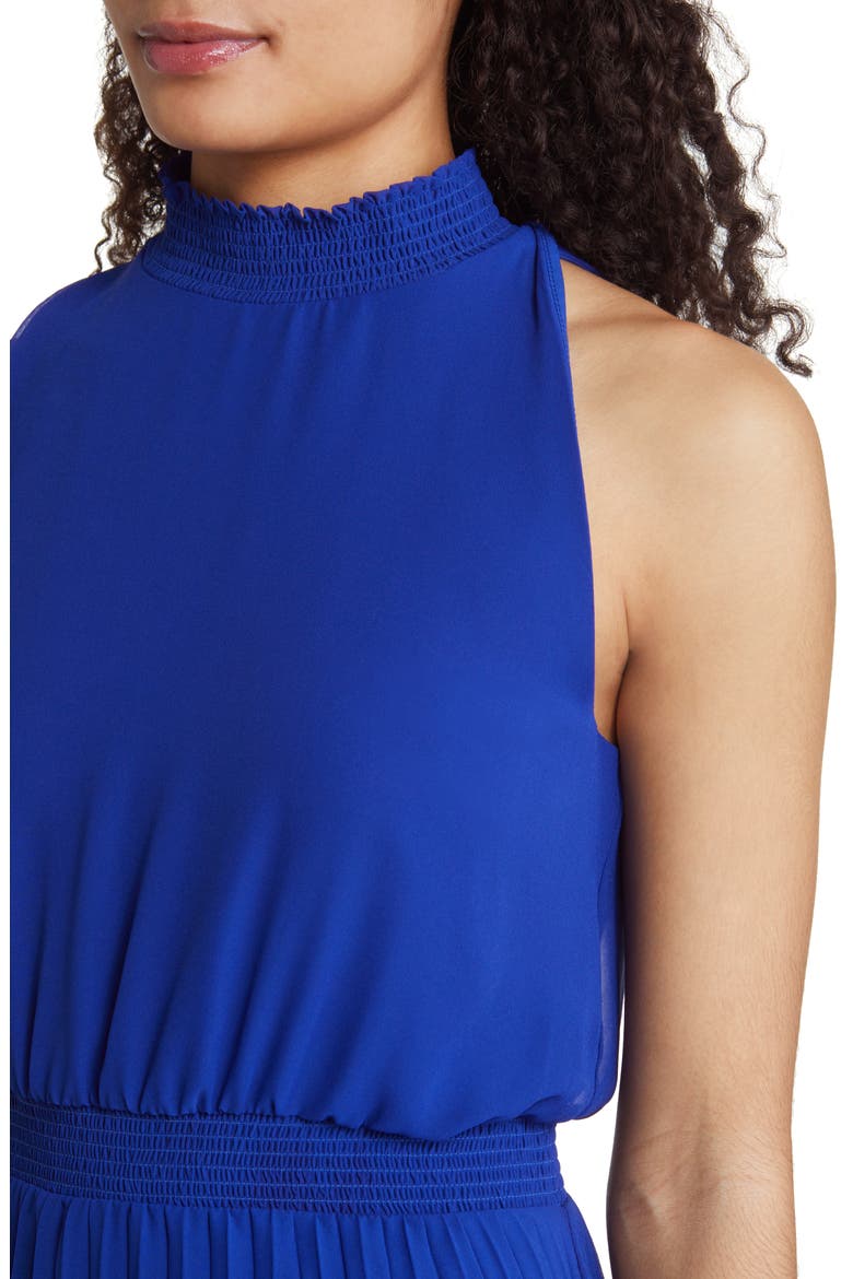 Smocked Plissé Midi Dress, Alternate, color, COBALT