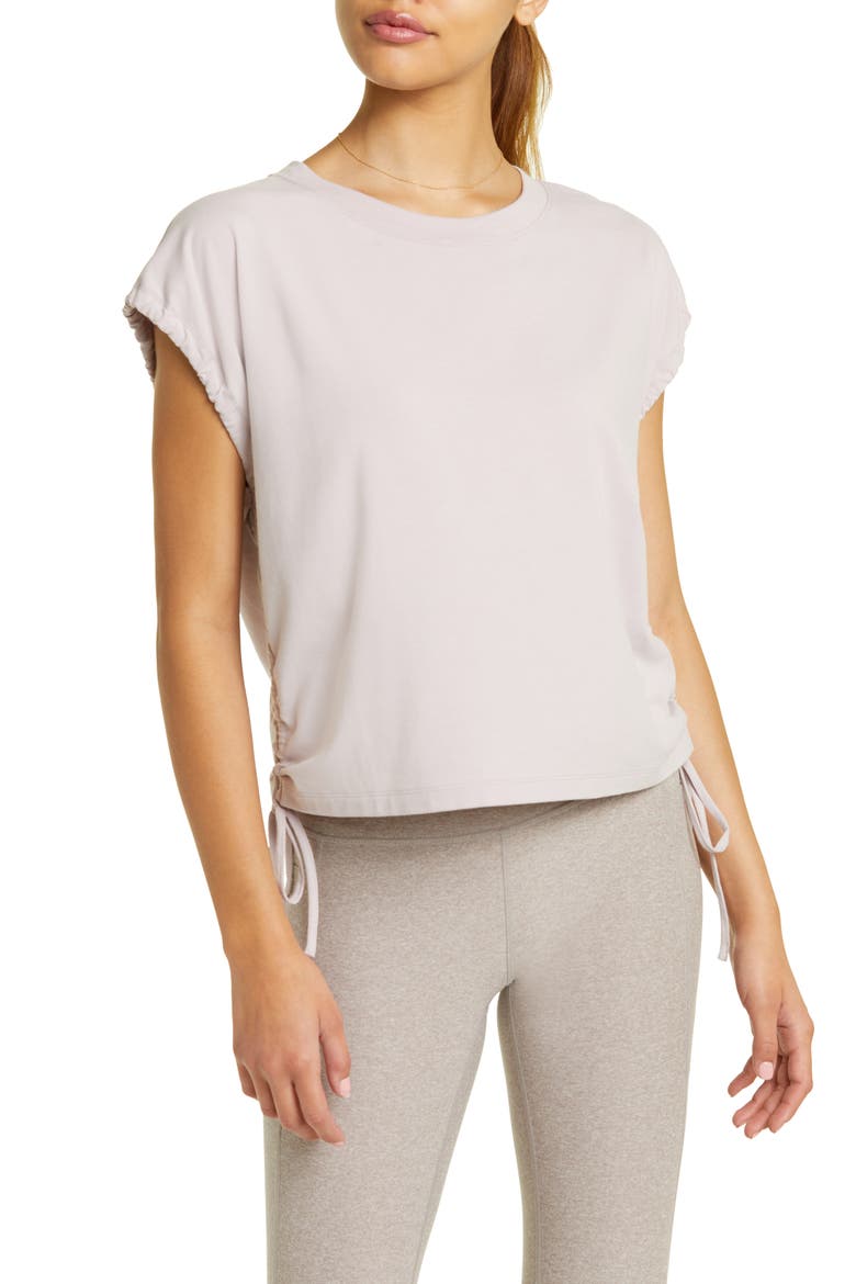 Ruched Side Tie Pima Cotton Blend T-Shirt, Main, color, PURPLE HEAVEN