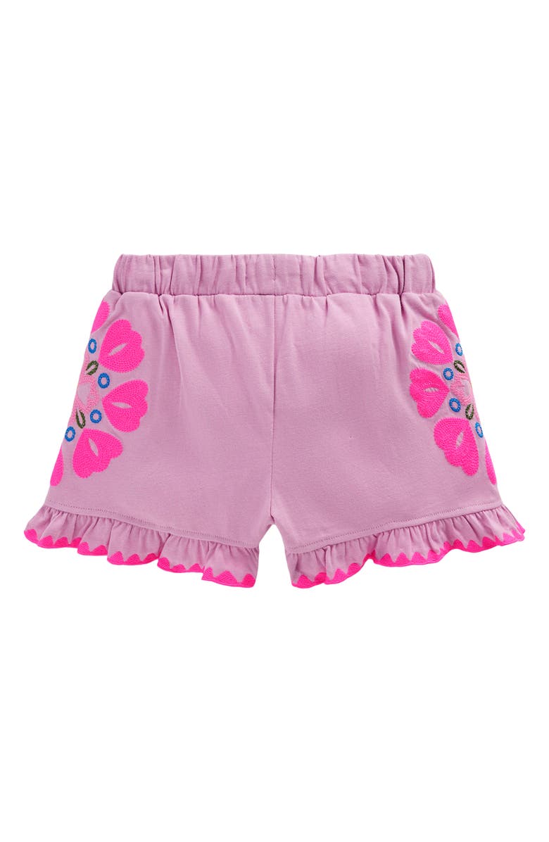 Mini Boden Kids' Embroidered Cotton Jersey Shorts, Alternate, color, Pink Punch Embroidery