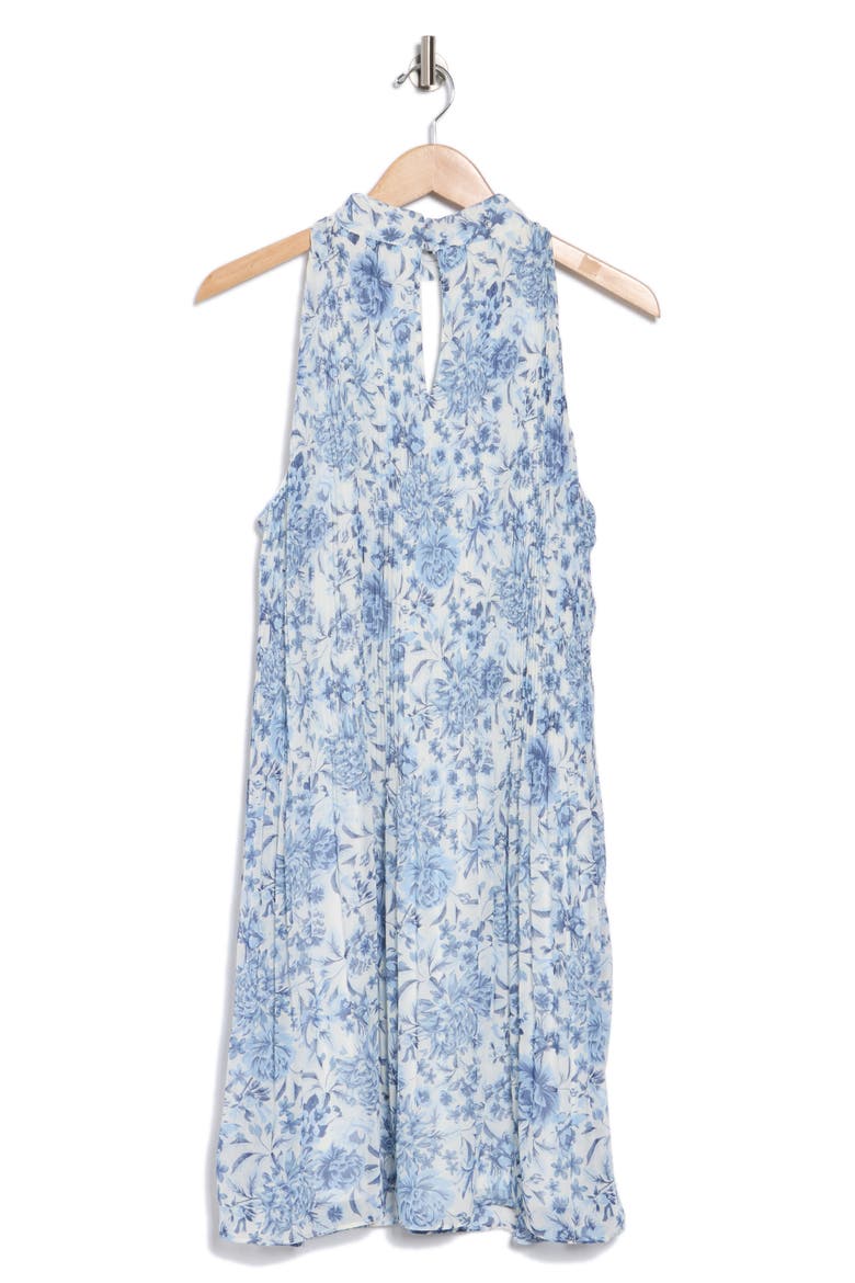 Floral Mock Neck Sleeveless Pleated Trapeze Dress, Alternate, color, SOFT INDIGO