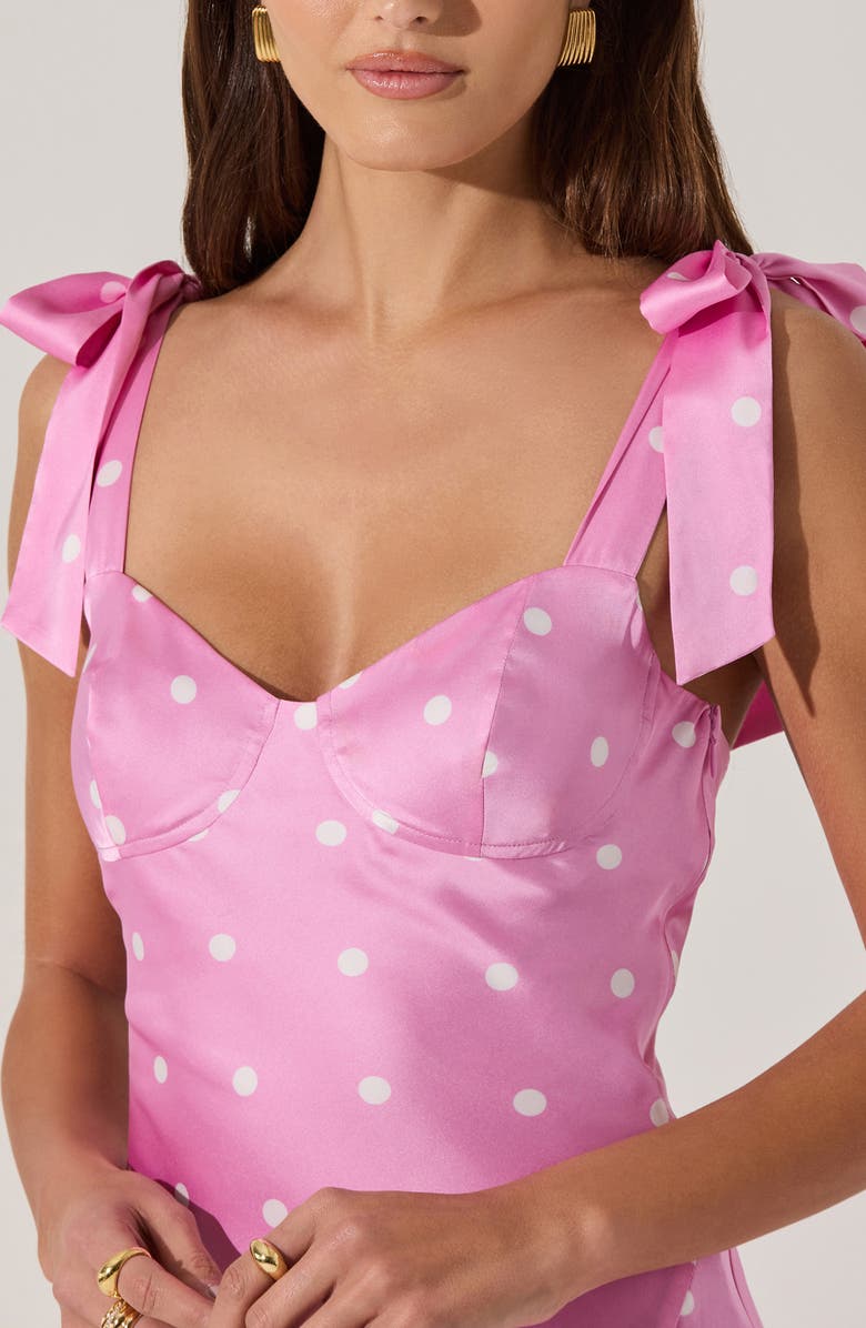 ASTR the Label Bow Strap Satin Dress, Alternate, color, Pink Dot
