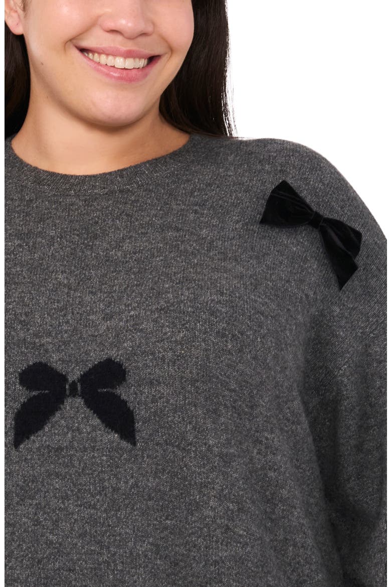 3D Bow Creneck Sweater, Alternate, color, MED HTR GREY