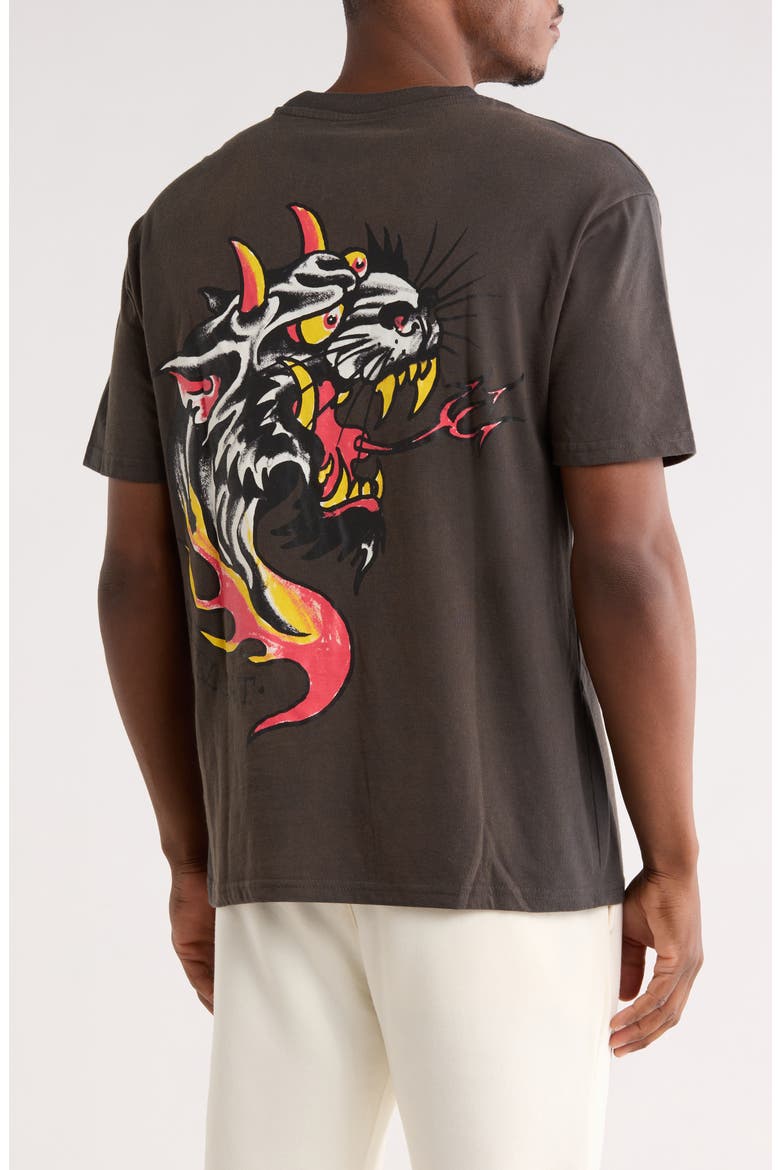 Rhinestone Panther Flame Graphic T-Shirt, Alternate, color, CHARCOAL
