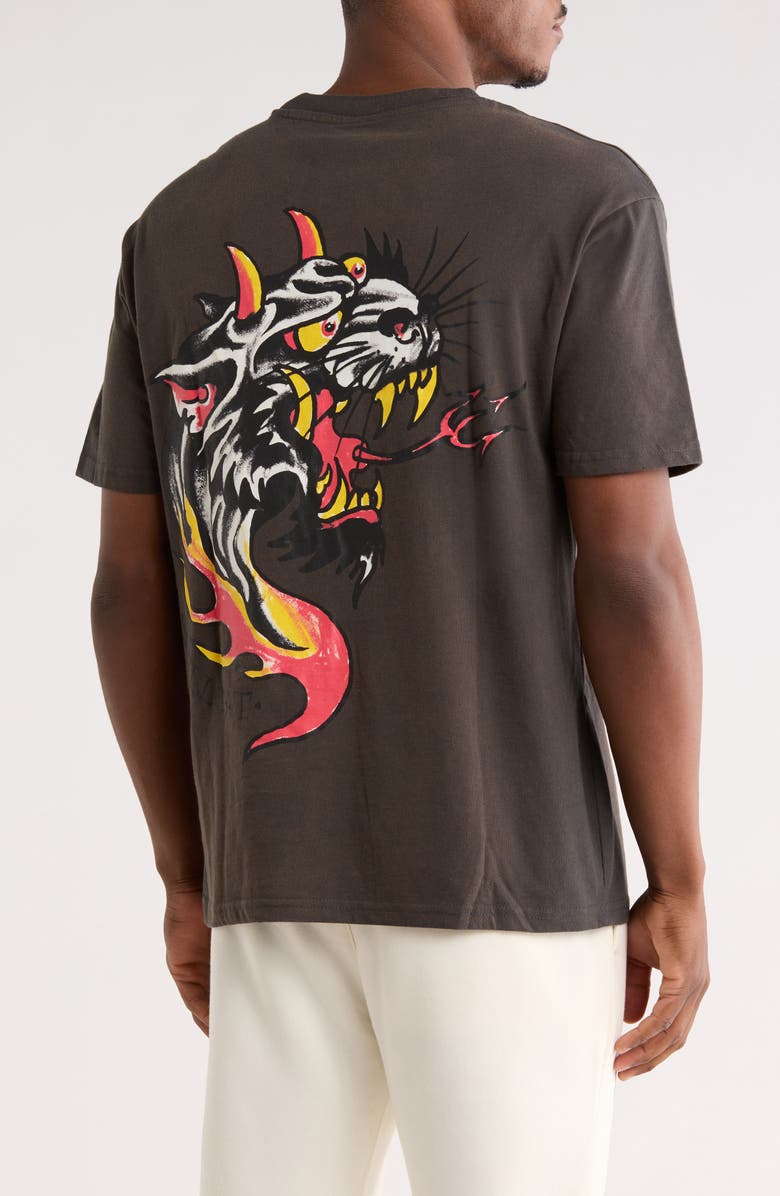 Ed Hardy Rhinestone Panther Flame Graphic T-Shirt, Alternate, color, Charcoal