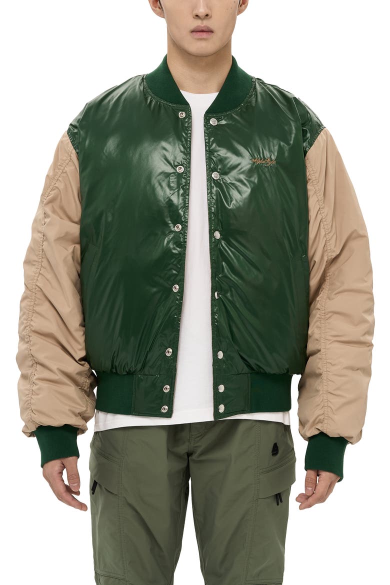 Hamden Mens Reversible Down Varsity Jacket, Main, color, Green