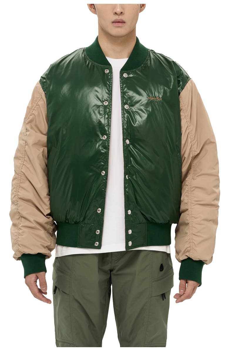 AlphaStyle Hamden Mens Reversible Down Varsity Jacket, Main, color, Green