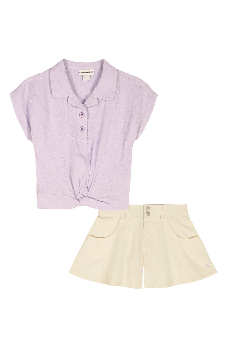 Calvin Klein Kids' Clip Dot Polo & Shorts Set, Main, color, Purple