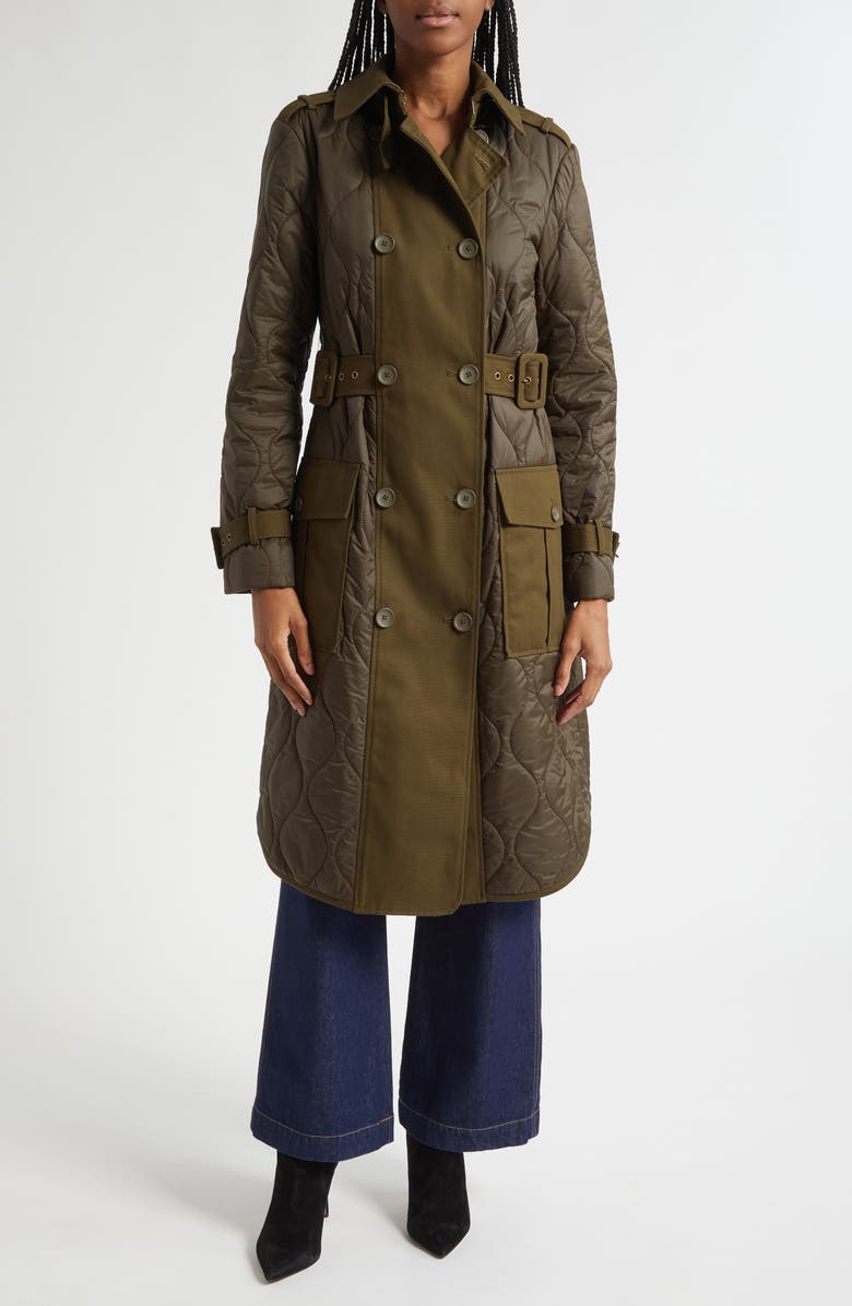Veronica Beard Newberry Quilted Mixed Media Coat, Main, color, Cypress