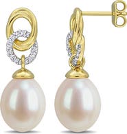 DELMAR Lab Created White Sapphire and Cultured Pearl Drop Earrings