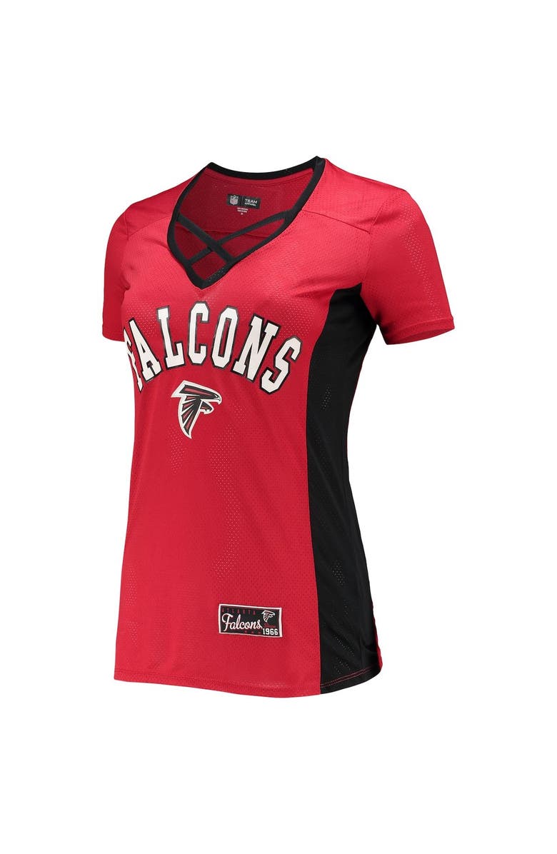 5TH AND OCEAN BY NEW ERA Women's 5th & Ocean by New Era Red Atlanta Falcons Contrast Insert V-Neck T-Shirt, Alternate, color, 
