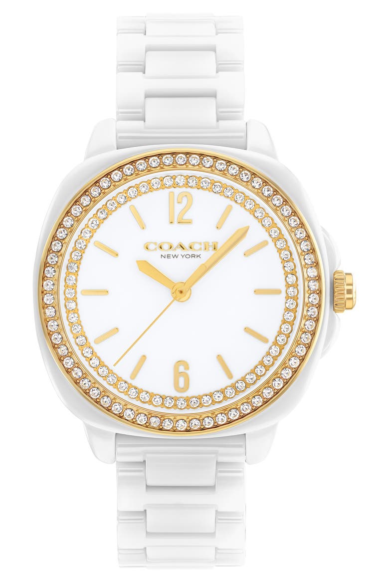 Kitt Crystal Ceramic Bracelet Watch, 34mm, Main, color, WHITE