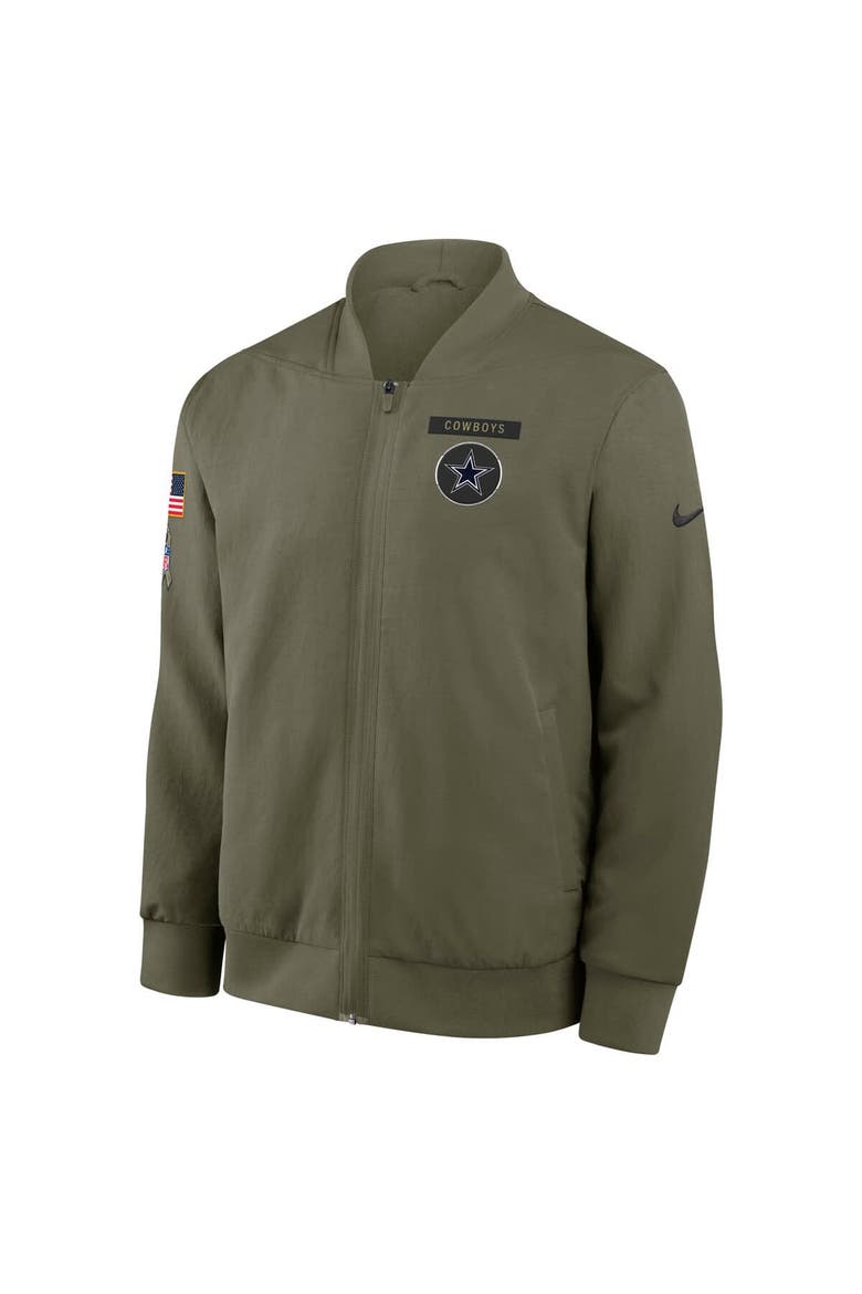 Men's Nike Olive Dallas Cowboys 2025 Salute to Service Sideline Full-Zip Bomber Jacket, Alternate, color, Olive