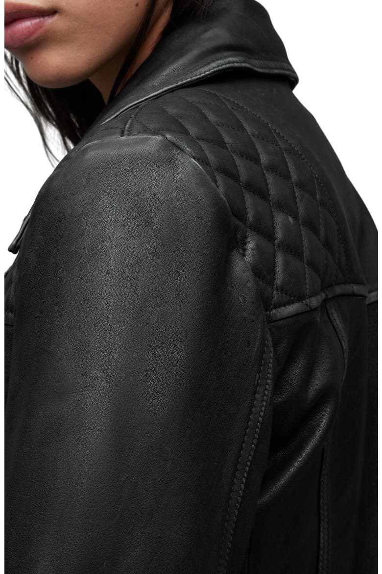 Cargo Distressed Leather Biker Jacket, Alternate, color, BLACK/ GREY