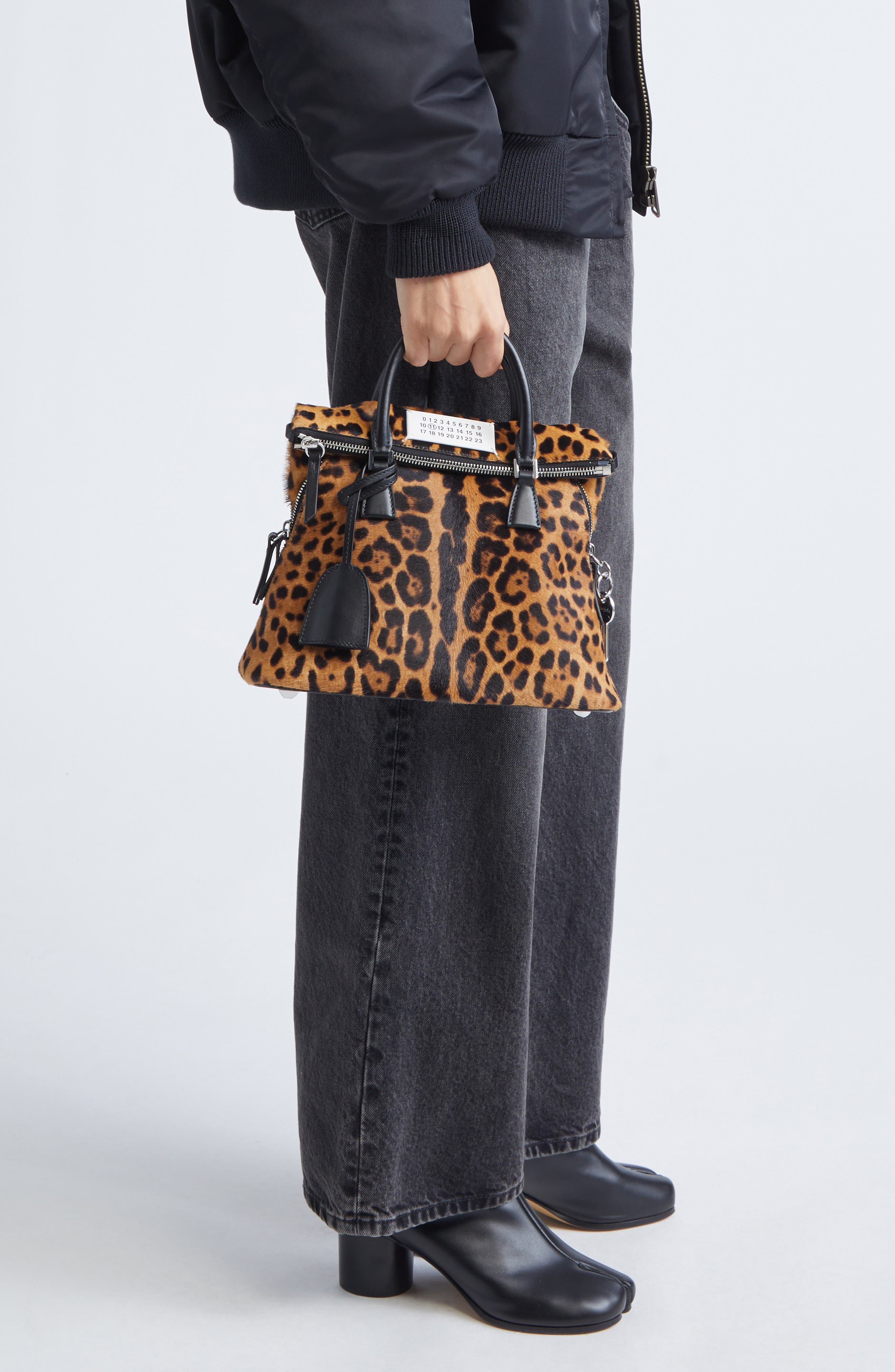 Maison Margiela Mini 5AC Leopard Print Genuine Calf Hair Tote, Alternate, color, Leopard/ Black