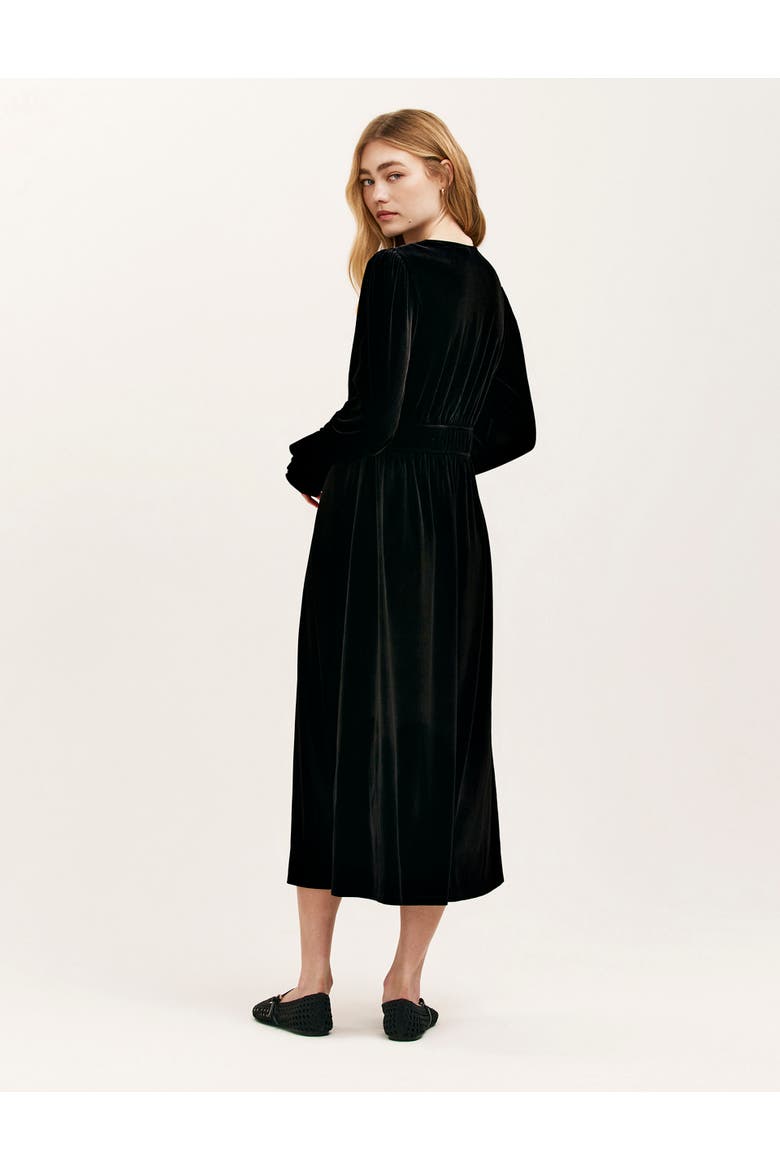 Laila Velvet V Neck Midi Waisted Dress, Alternate, color, Black