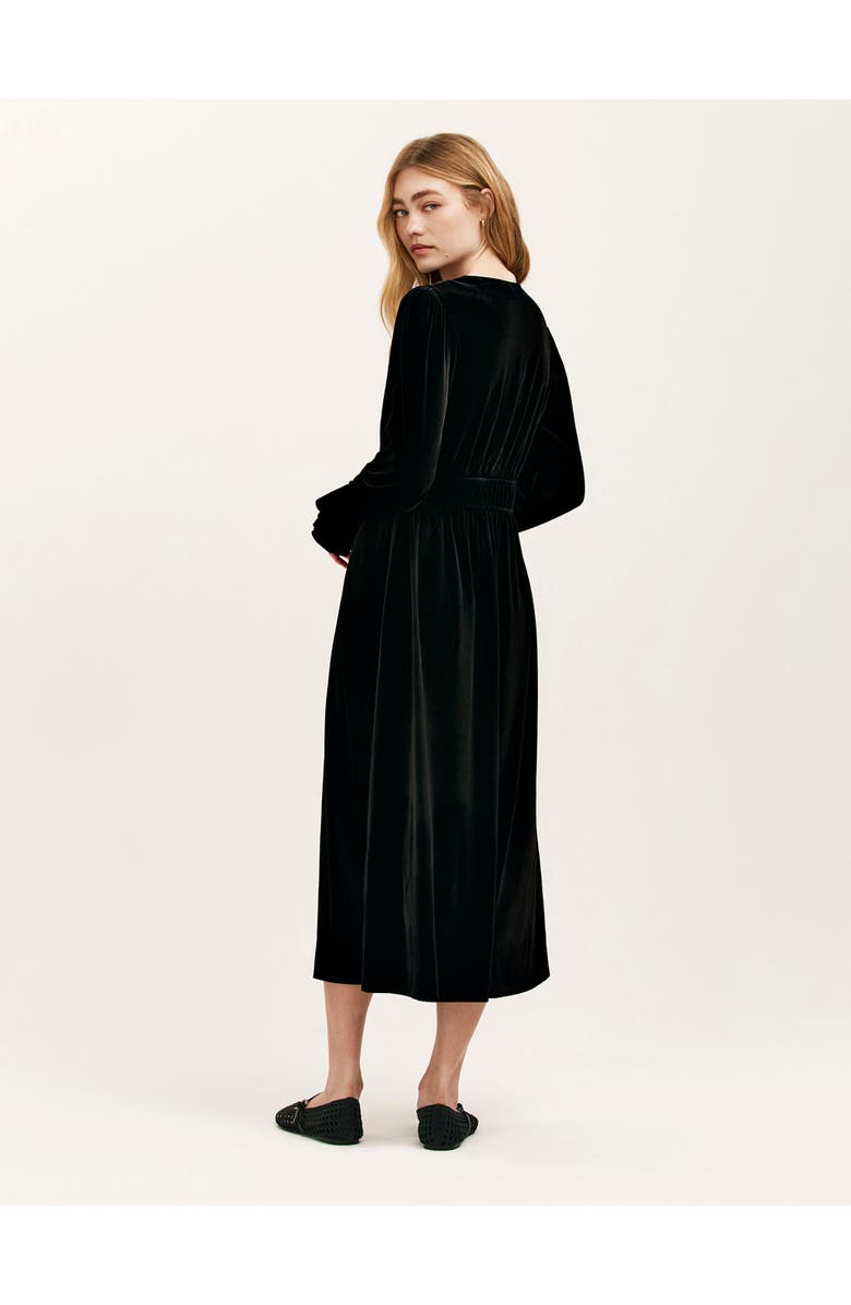Finery London Laila Velvet V Neck Midi Waisted Dress, Alternate, color, Black