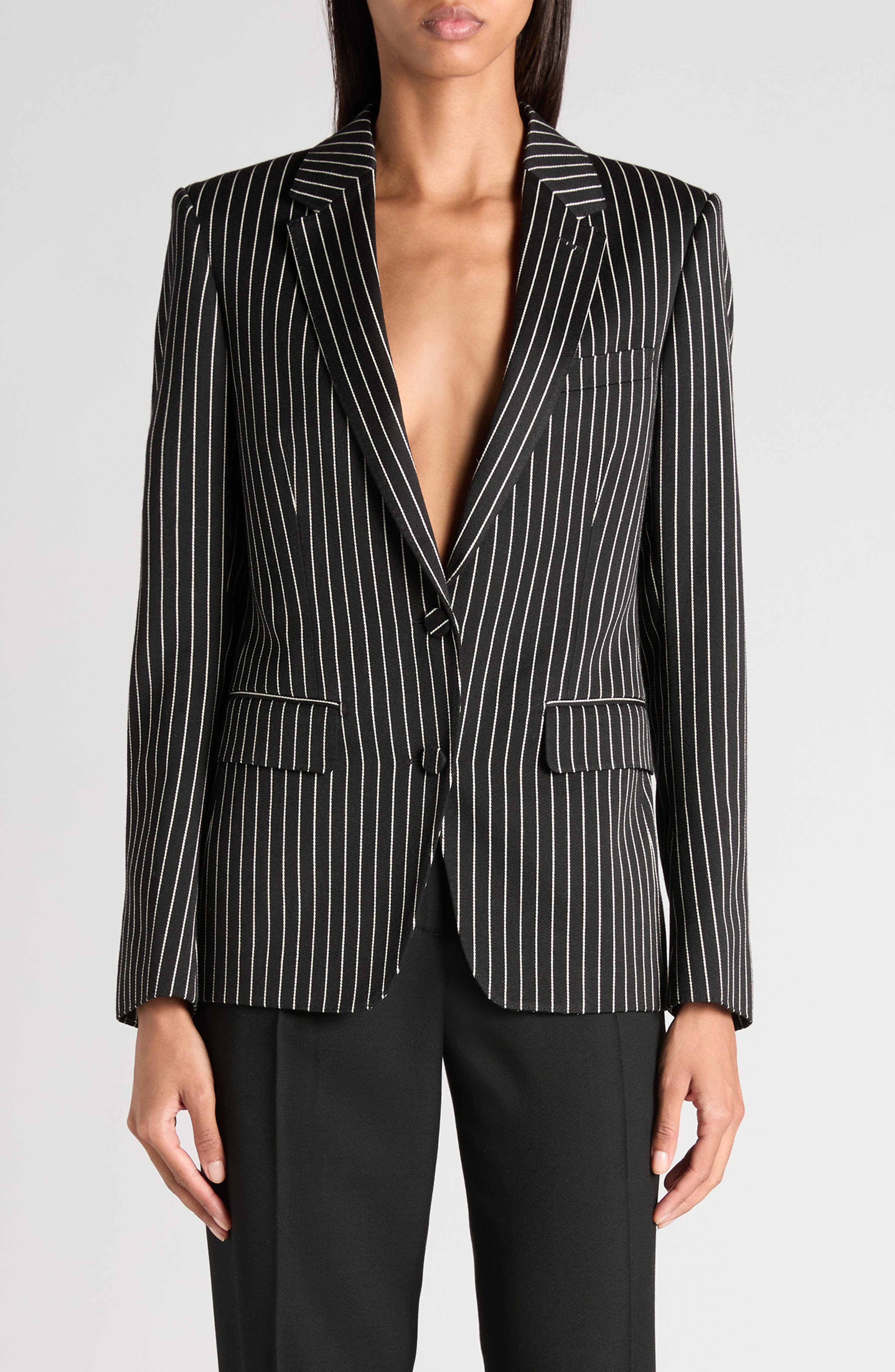Pinstripe Wool Blend Barathea Jacket